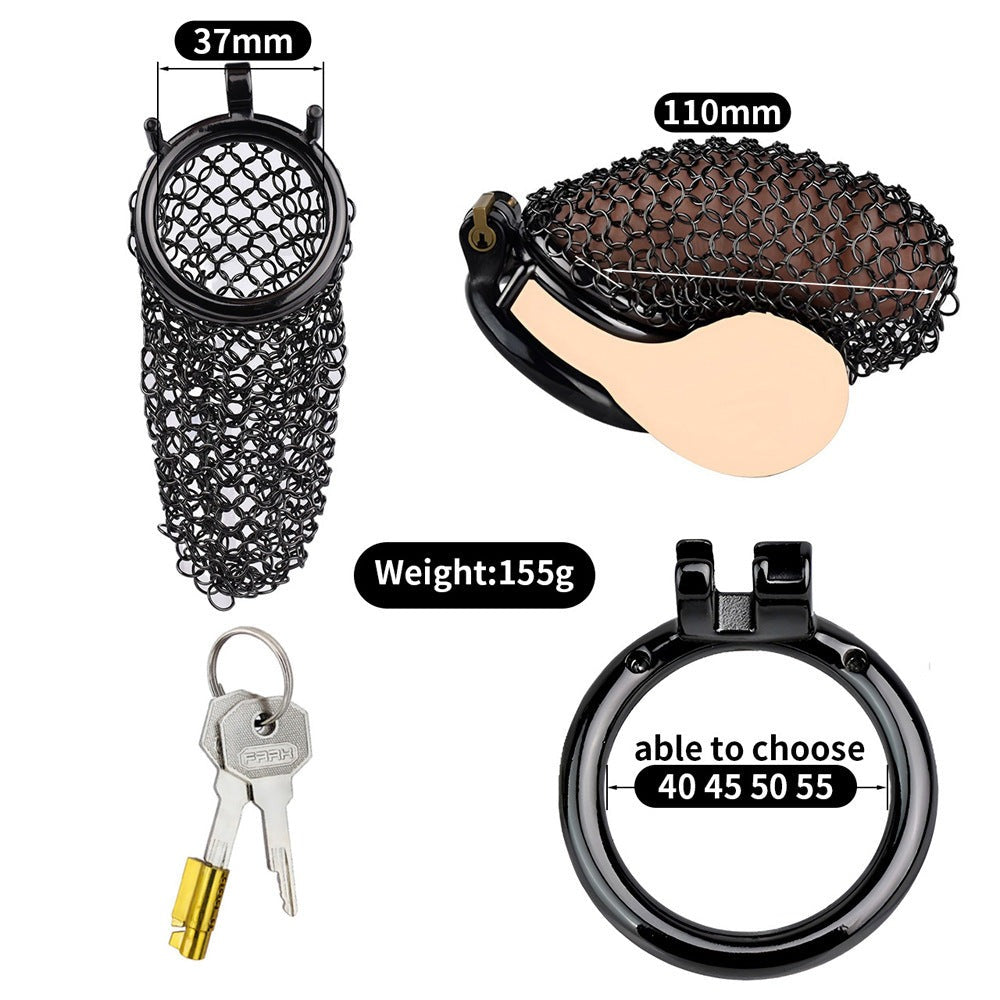 110mm/2.76" Long Black Soft Metal Mesh Chastity Cage Penis Sleeve Permanent Chastity Device For Cuckold Husband