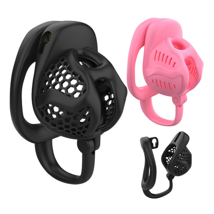 Black/Pink Lightweight Resin Chastity Cage with Testicle Support