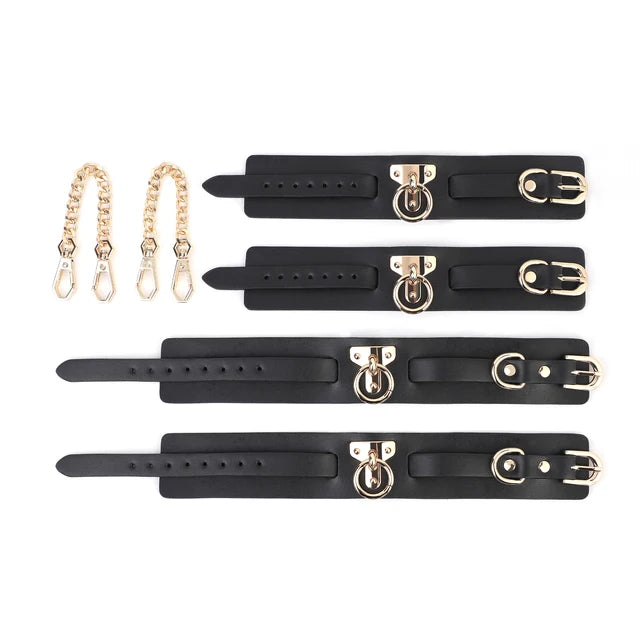 Black/Golden Extendable Spreader with Handcuffs and AnkleCuffs Sex Bondage Restraints