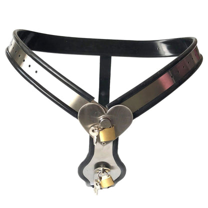 Female Chastity Belt with Heart Details and Removable Plugs - ChastityBondage