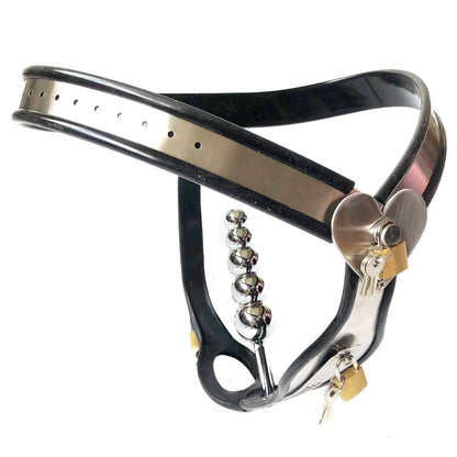 Female Chastity Belt with Heart Details and Removable Plugs - ChastityBondage