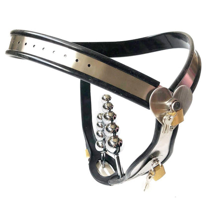 Female Chastity Belt with Heart Details and Removable Plugs - ChastityBondage