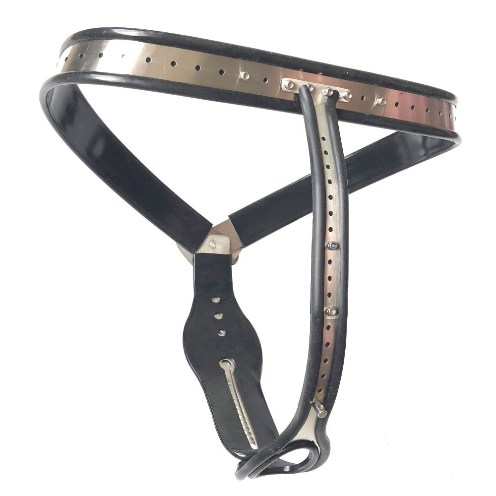 Female Chastity Belt with Heart Details and Removable Plugs - ChastityBondage