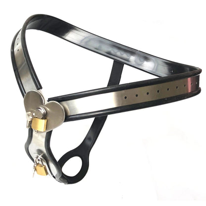 Female Chastity Belt with Heart Details and Removable Plugs - ChastityBondage