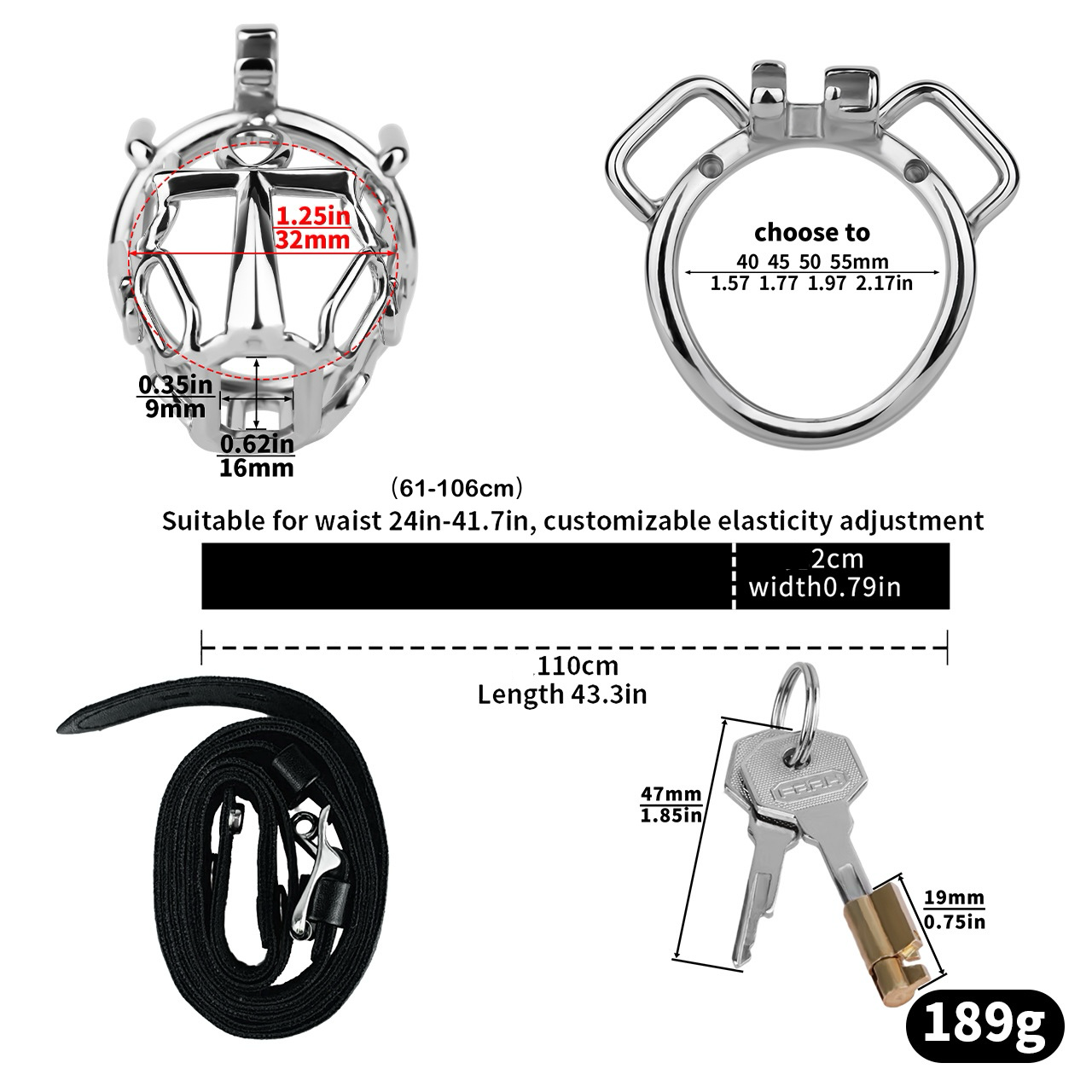 HolyLock Metal Chastity Cage for Men Male Small Cock Lock with Belt