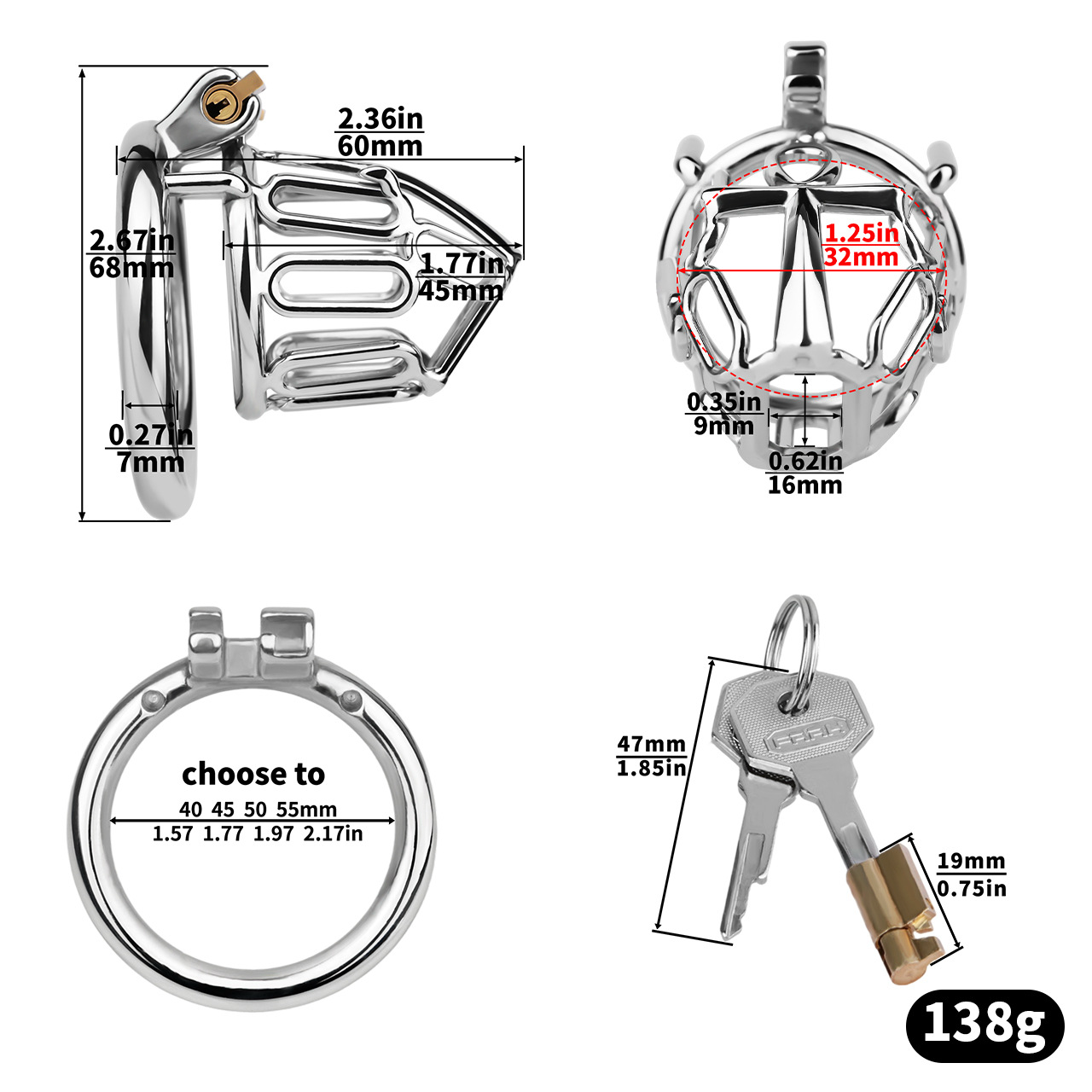 HolyLock Metal Chastity Cage for Men Male Small Cock Lock with Belt