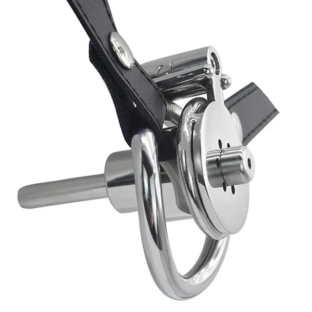 Inverted Chastity Cage with Metal Catheter and PU Strap - KeepMeLocked