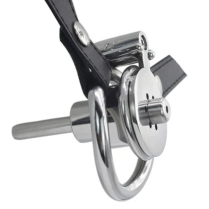 Inverted Chastity Cage with Metal Catheter and PU Strap - KeepMeLocked