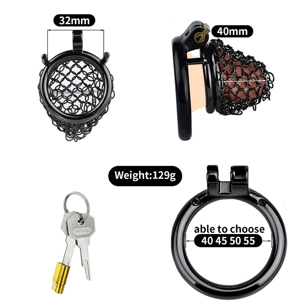 40mm/1.57" Black Soft Metal Mesh Chastity Cage Tiny Nub Cock Cage Penis Sleeve For Men