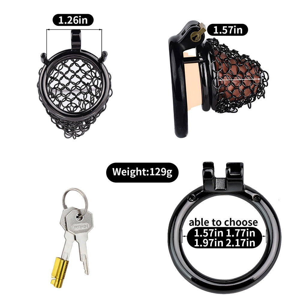 40mm/1.57" Black Soft Metal Mesh Chastity Cage Tiny Nub Cock Cage Penis Sleeve For Men