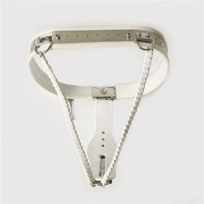 Y-Type Adjustable Chastity Belt For Women - White - ChastityBondage