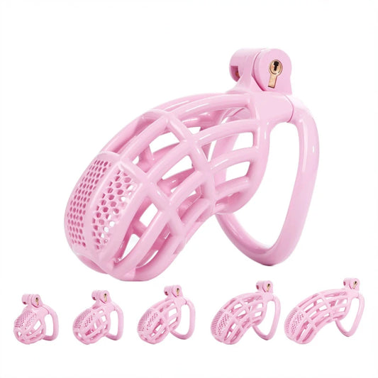 Pink Cobra Chastity Cage in 5 Sizes with 5 Penis Rings - ChastityBondage