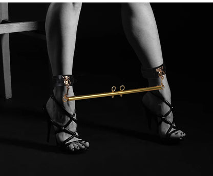 Black/Golden Extendable Spreader with Handcuffs and AnkleCuffs Sex Bondage Restraints