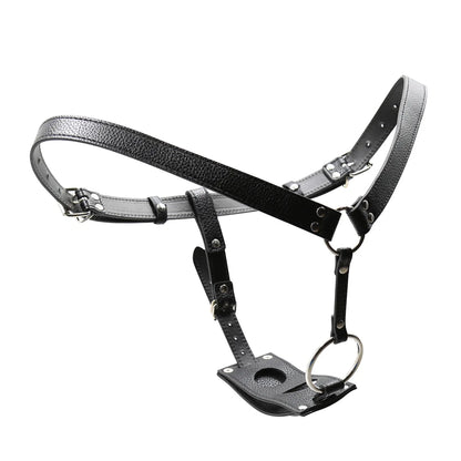 Female Chastity Belt in Leather with Removable Penis Dildo Butt Plug - ChastityBondage