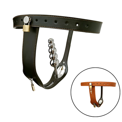 PU Leather Chastity Belt for Women with Detachable Anal Plug and Vagina Plug