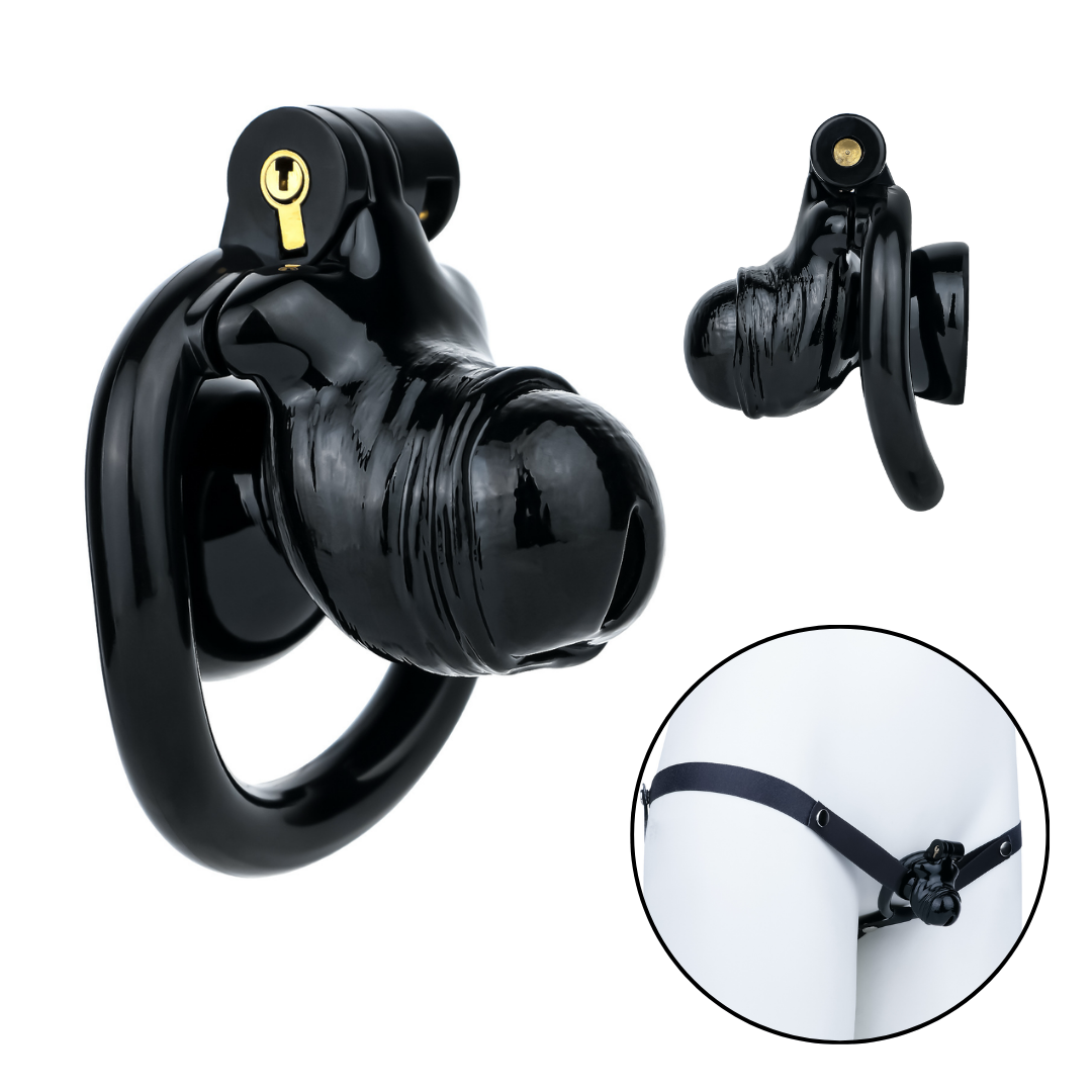 Black Penis-Shaped Inverted Chastity Cage for Men - ChastityBondage