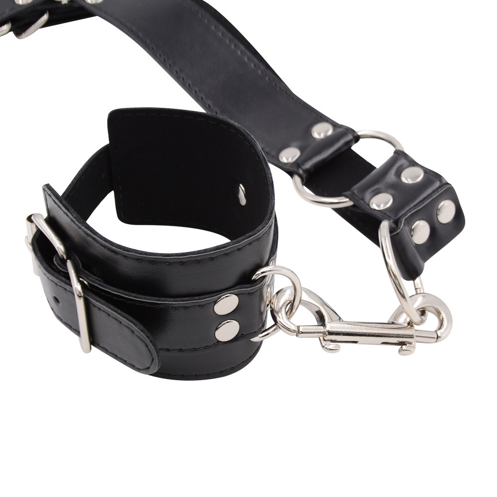 Harness Restraint Male Chastity Belt with Handcuffs PU Leather Bondage Gear 