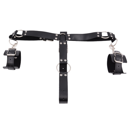 Harness Restraint Male Chastity Belt with Handcuffs PU Leather Bondage Gear 