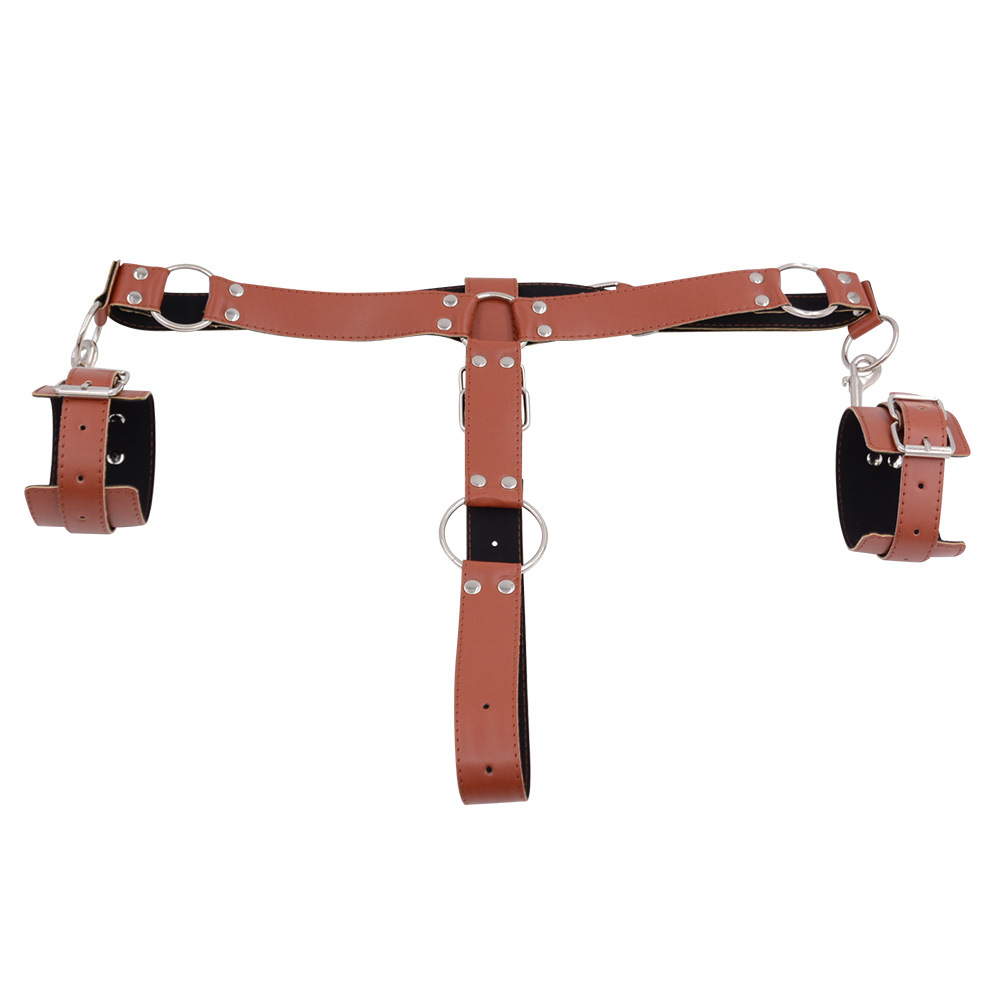 Harness Restraint Male Chastity Belt with Handcuffs PU Leather Bondage Gear 