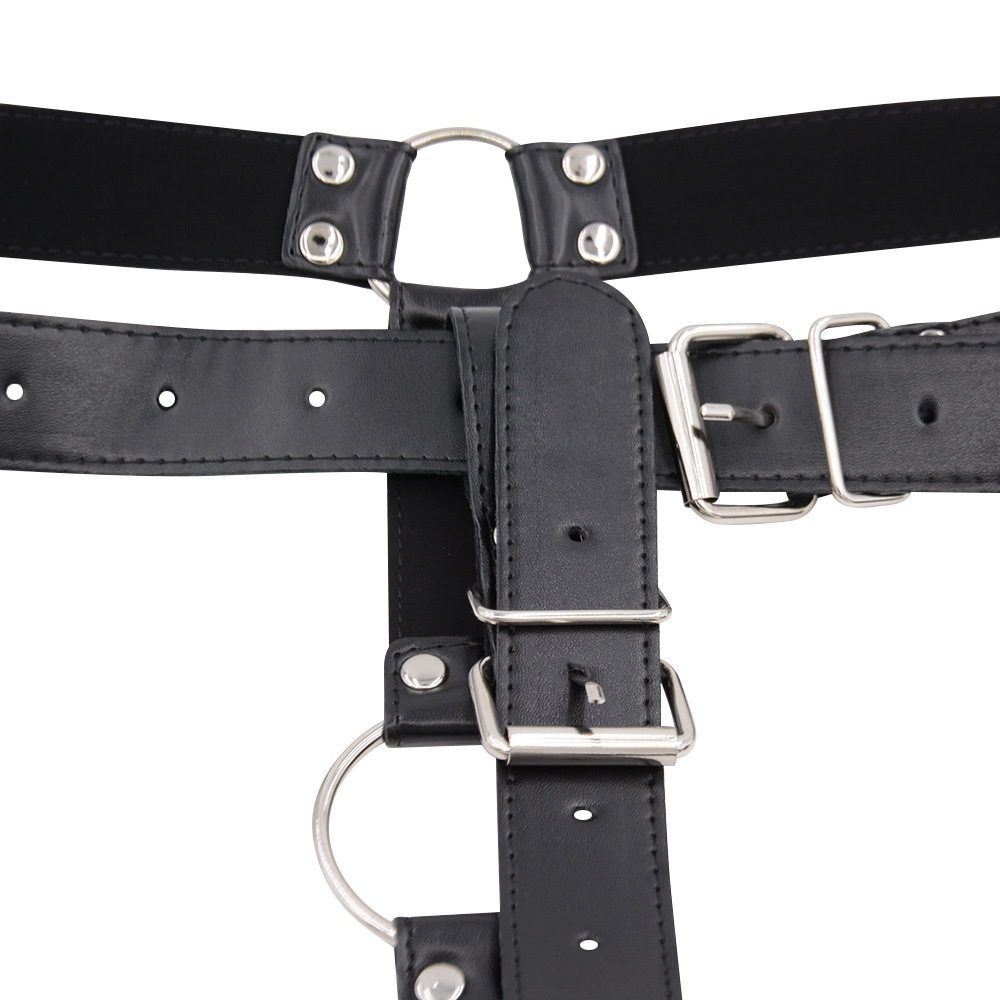 Harness Restraint Male Chastity Belt with Handcuffs PU Leather Bondage Gear 