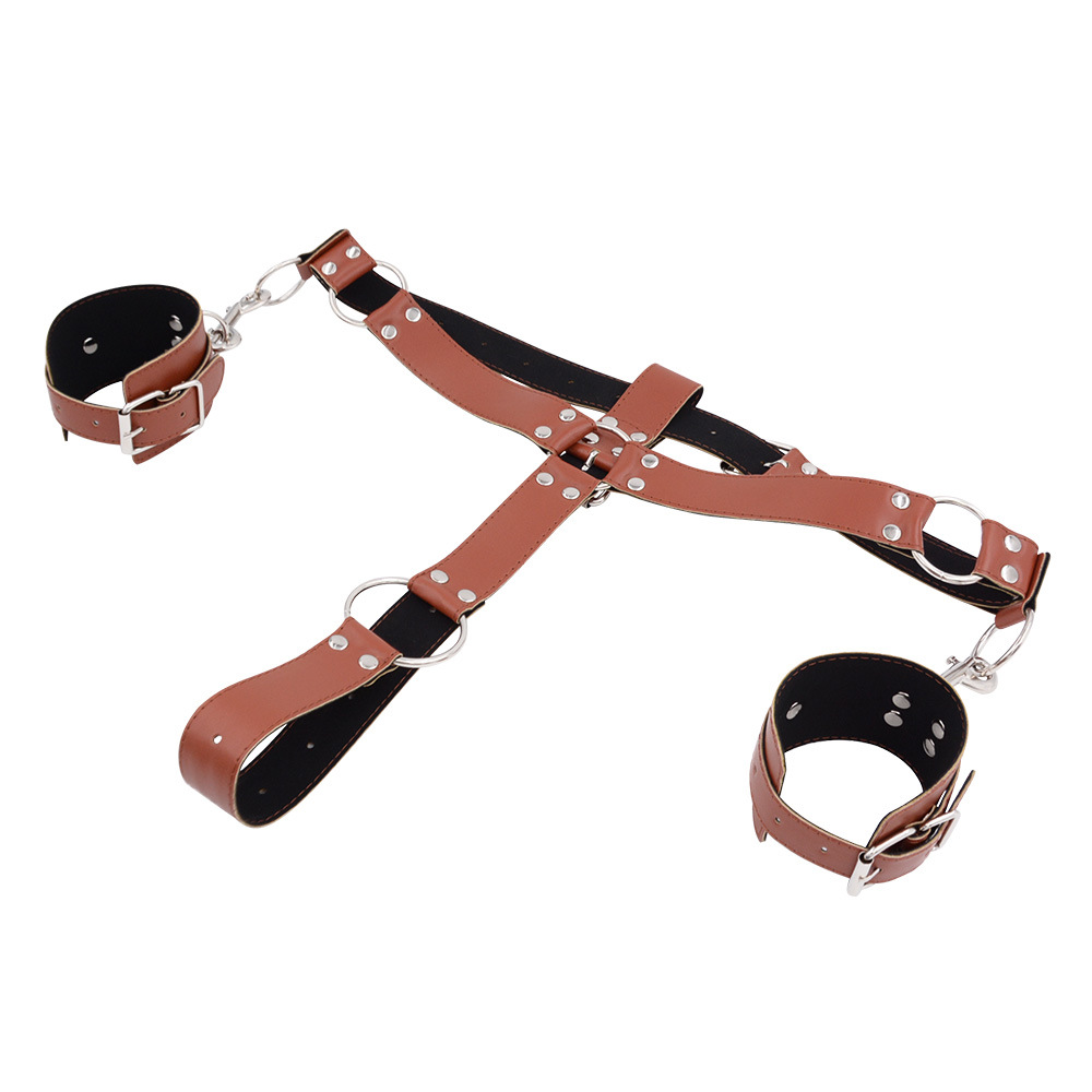 Harness Restraint Male Chastity Belt with Handcuffs PU Leather Bondage Gear 