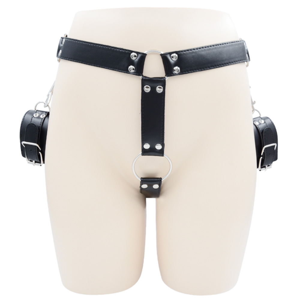 Harness Restraint Male Chastity Belt with Handcuffs PU Leather Bondage Gear 