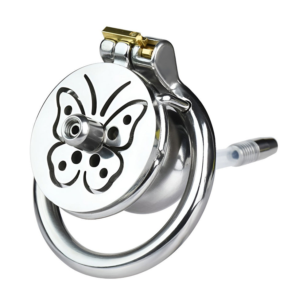 Micro Inverted Chastity Cage with Detachable Silicone Catheter Butterfly Small Cock Lock for Sissy