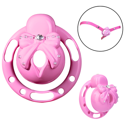 Jaula de castidad con lazo rosa con cerradura para sissy