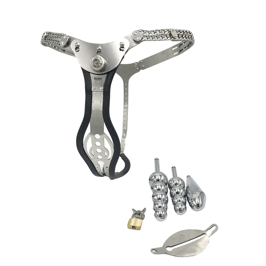 Female Chastity Belt with Removable Anal & Vaginal Plugs – Multicolor Chastity Device for Women