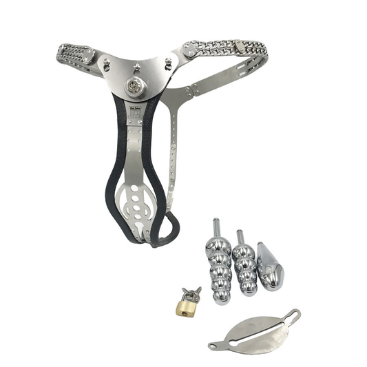 Female Chastity Belt with Removable Anal & Vaginal Plugs – Multicolor Chastity Device for Women
