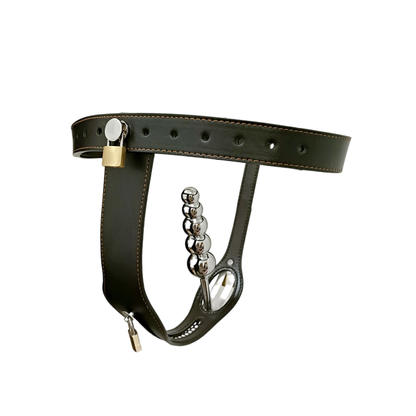 PU Leather Chastity Belt for Women with Detachable Anal Plug and Vagina Plug