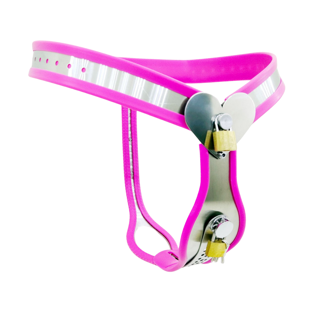 pink female chastity belt device with heart lock vagina lock cage