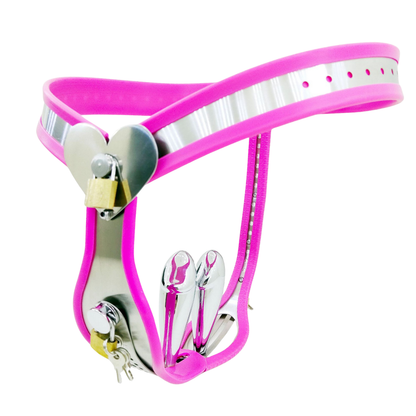 pink chastity belt for women with anal and vaginal plugs