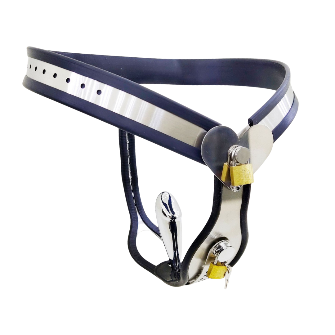 black female chastity belt device with heart lock vagina lock cage