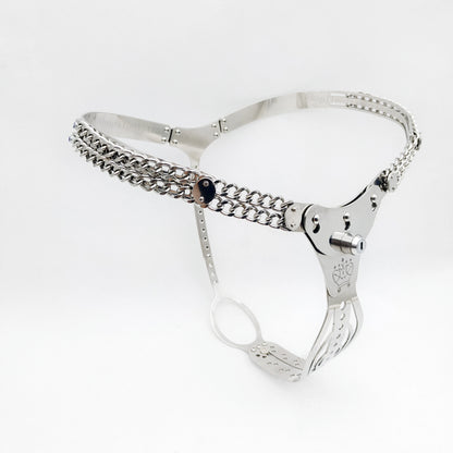 Metal Chastity Belt For Women with Removable Viginal and Anal Plugs - ChastityBondage