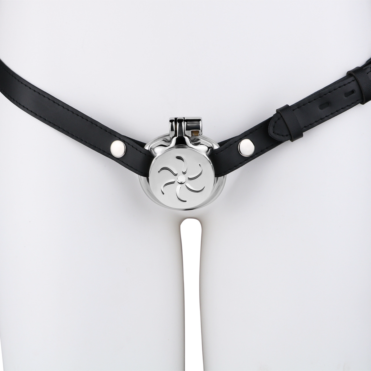 Flat Metal Male Chastity Cage with Strap and Catheter Ventilated Cock Lock