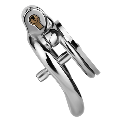 Flat Metal Male Chastity Cage with Strap and Catheter Ventilated Cock Lock