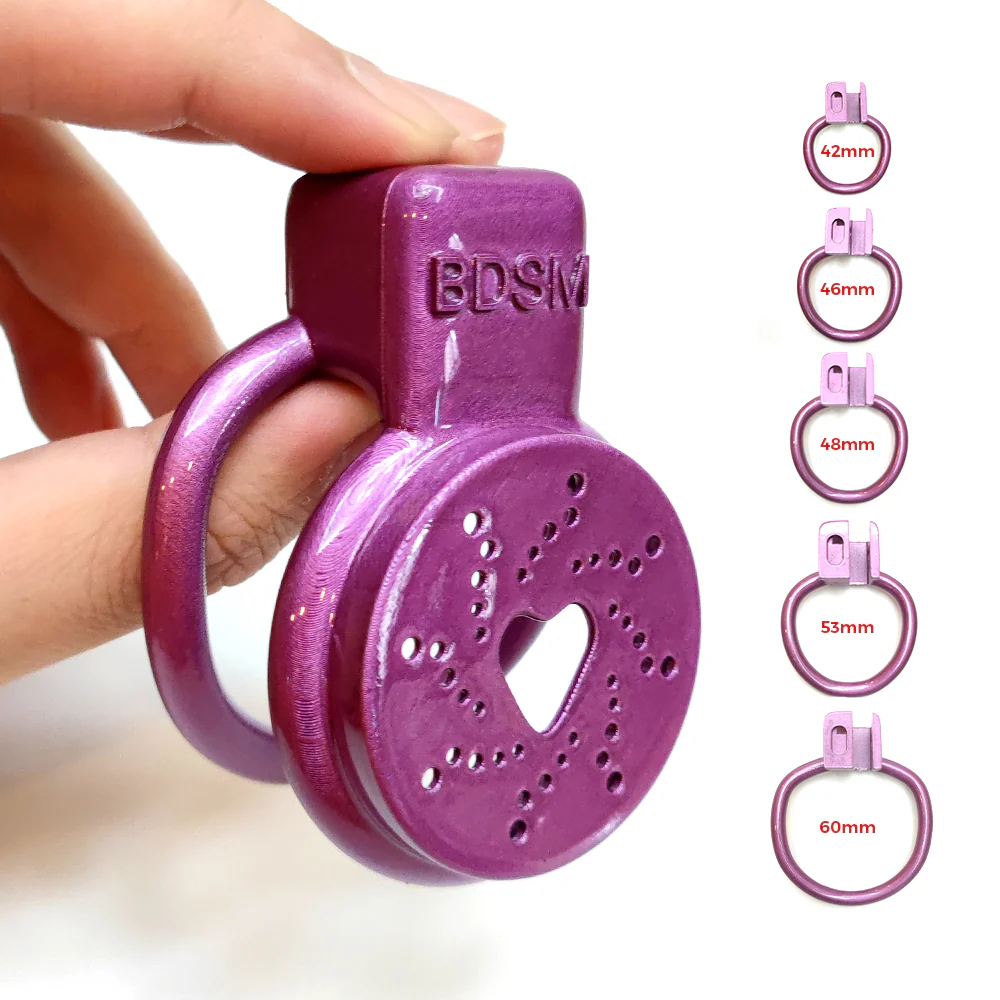 Flat Sissy Chastity Cage 3D Printed Resin Purple Cock Cage for Ladyboy
