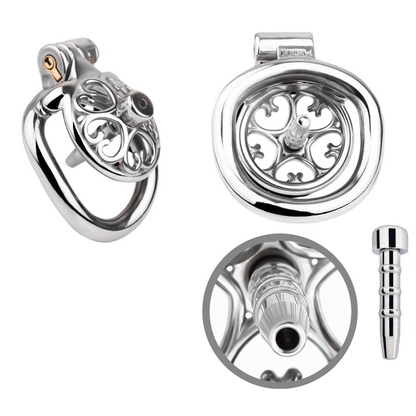 Detachable Flat & Inverted Hollow Heart Chastity Cage with Silicone/Metal Catheter