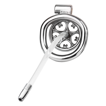 Detachable Flat & Inverted Hollow Heart Chastity Cage with Silicone/Metal Catheter
