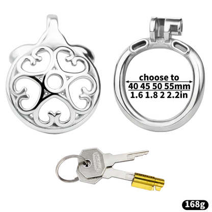 Detachable Flat & Inverted Hollow Heart Chastity Cage with Silicone/Metal Catheter