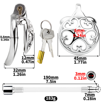 Detachable Flat & Inverted Hollow Heart Chastity Cage with Silicone/Metal Catheter