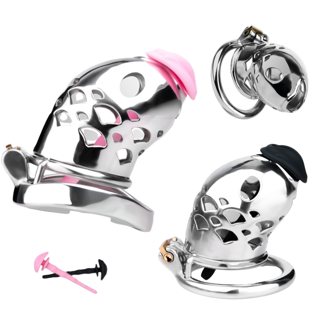 Vent-Cut Chastity Cage with Pussy Silicone Catheter