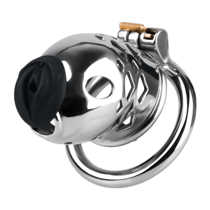Vent-Cut Chastity Cage with Pussy Silicone Catheter