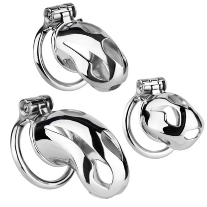 Silver Metal Cobra Chastity Cage Small Medium Large Cock Lock for Men