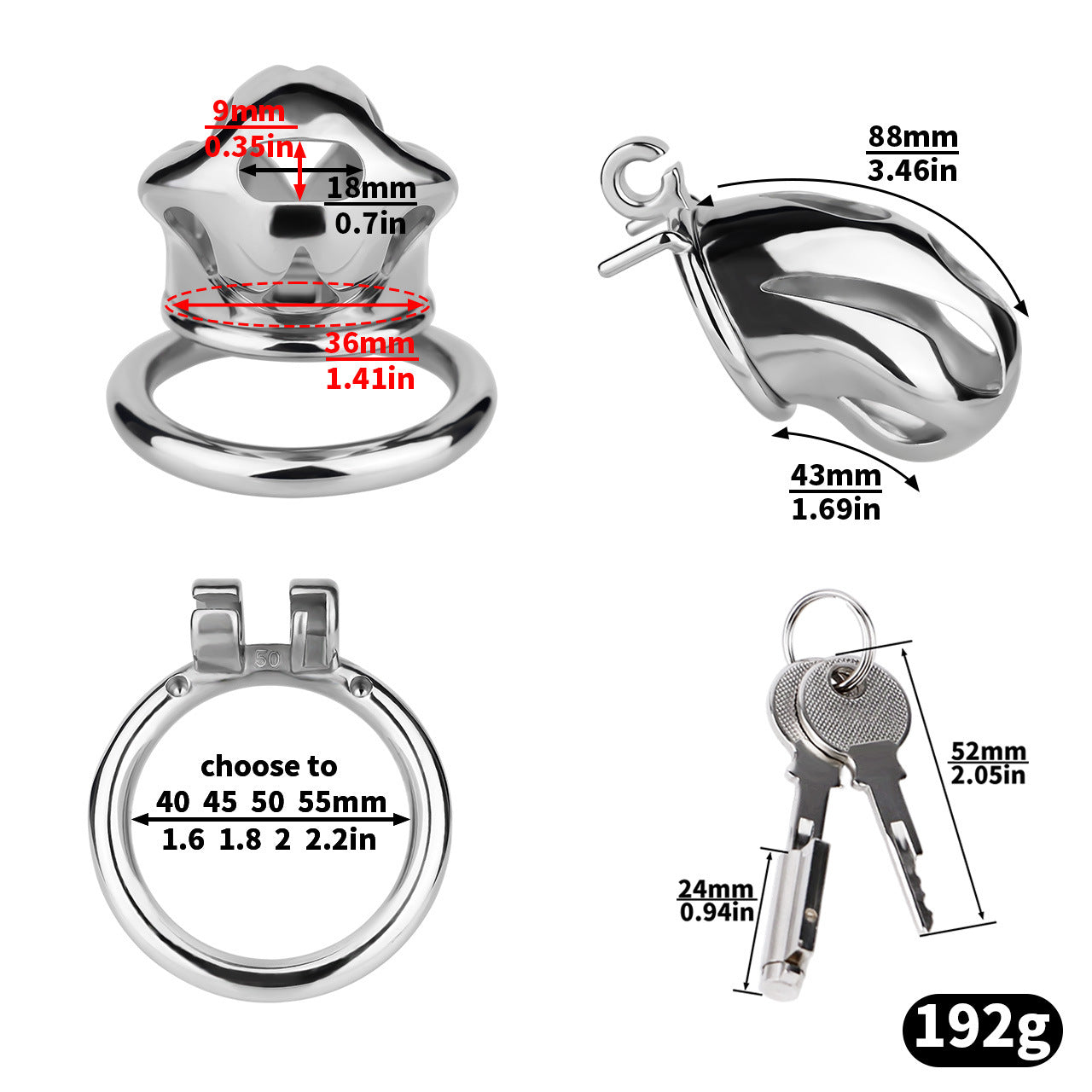 Silver Metal Cobra Chastity Cage Small Medium Large Cock Lock for Men