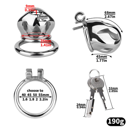 Silver Metal Cobra Chastity Cage Small Medium Large Cock Lock for Men