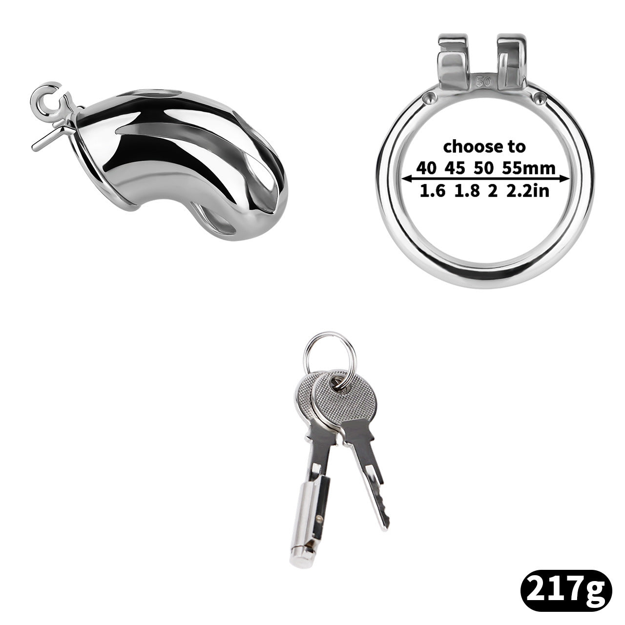 Silver Metal Cobra Chastity Cage Small Medium Large Cock Lock for Men