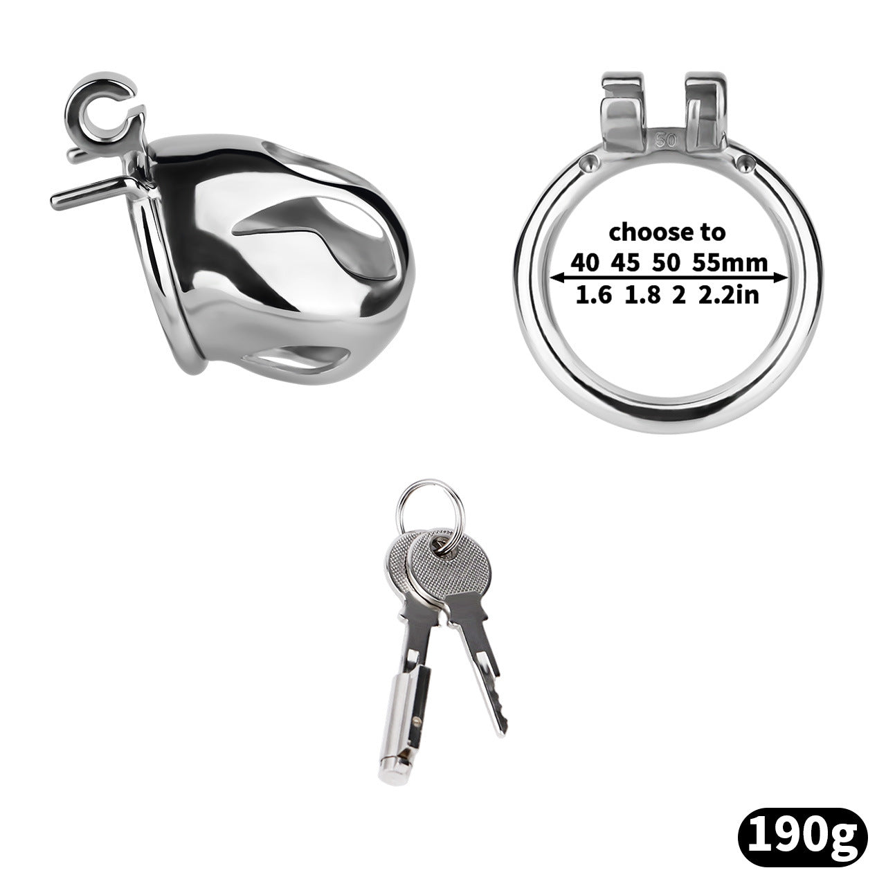 Silver Metal Cobra Chastity Cage Small Medium Large Cock Lock for Men