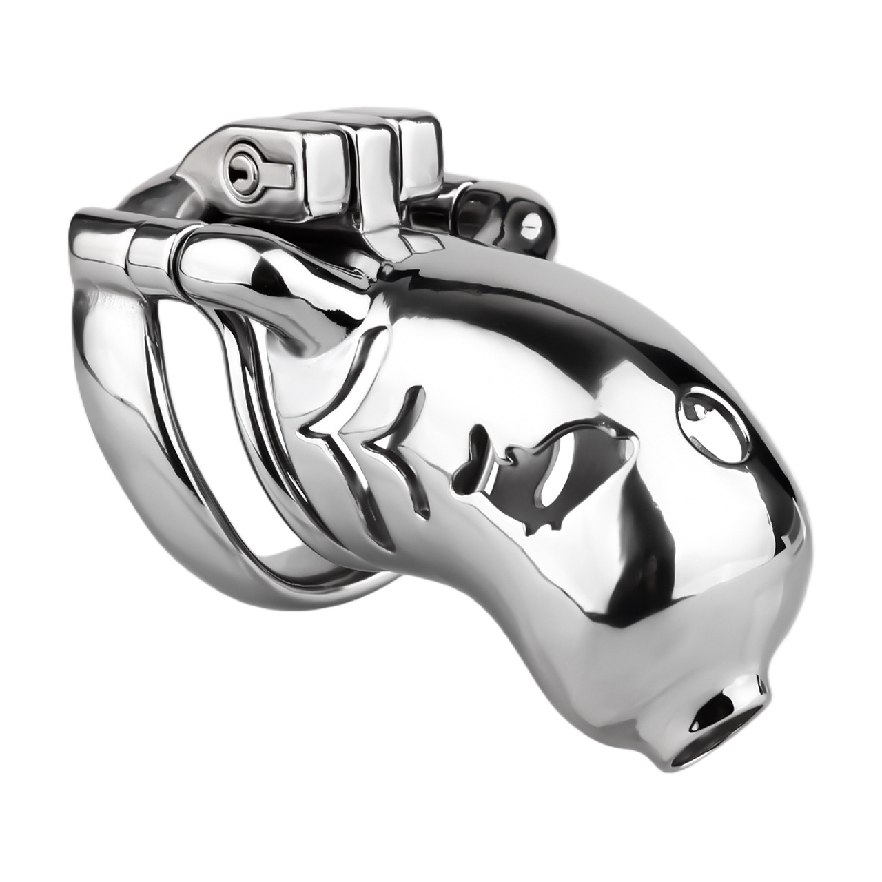 Metal Fishmouth Chastity Cage with Anti-Drop Ring and Realistic Pussy Pee Tube